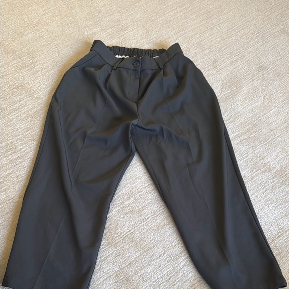 Women Gray Pants Trousers Wide Leg, Length Short